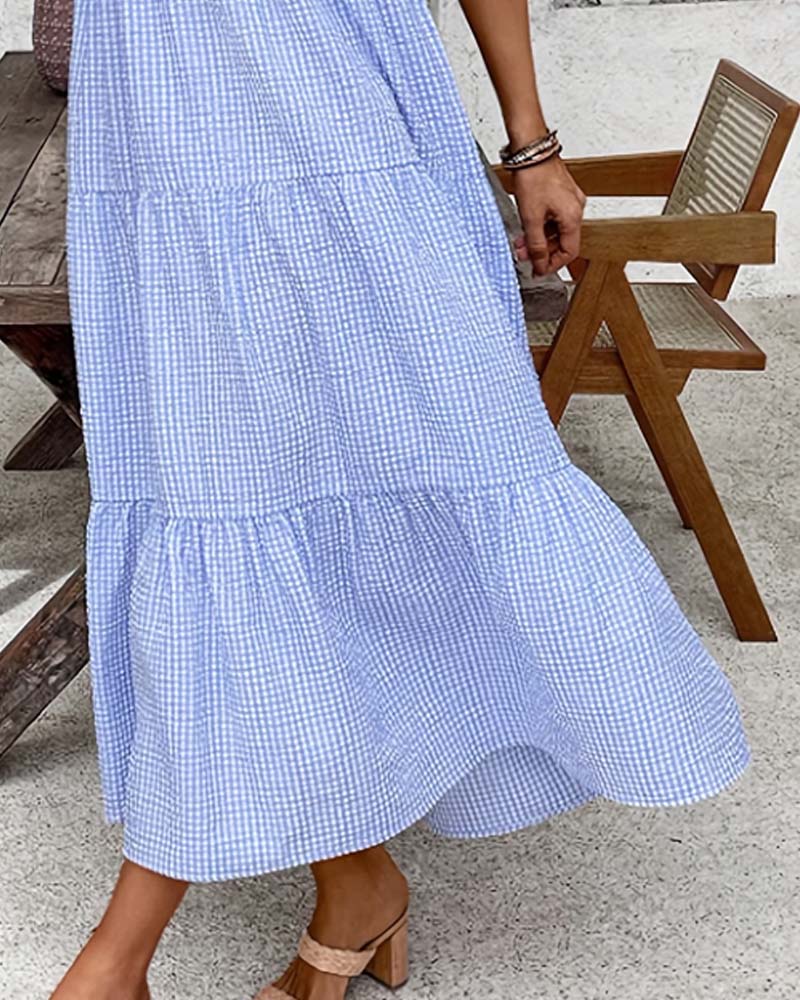 Robe Bleu Blanc Vichy Col V