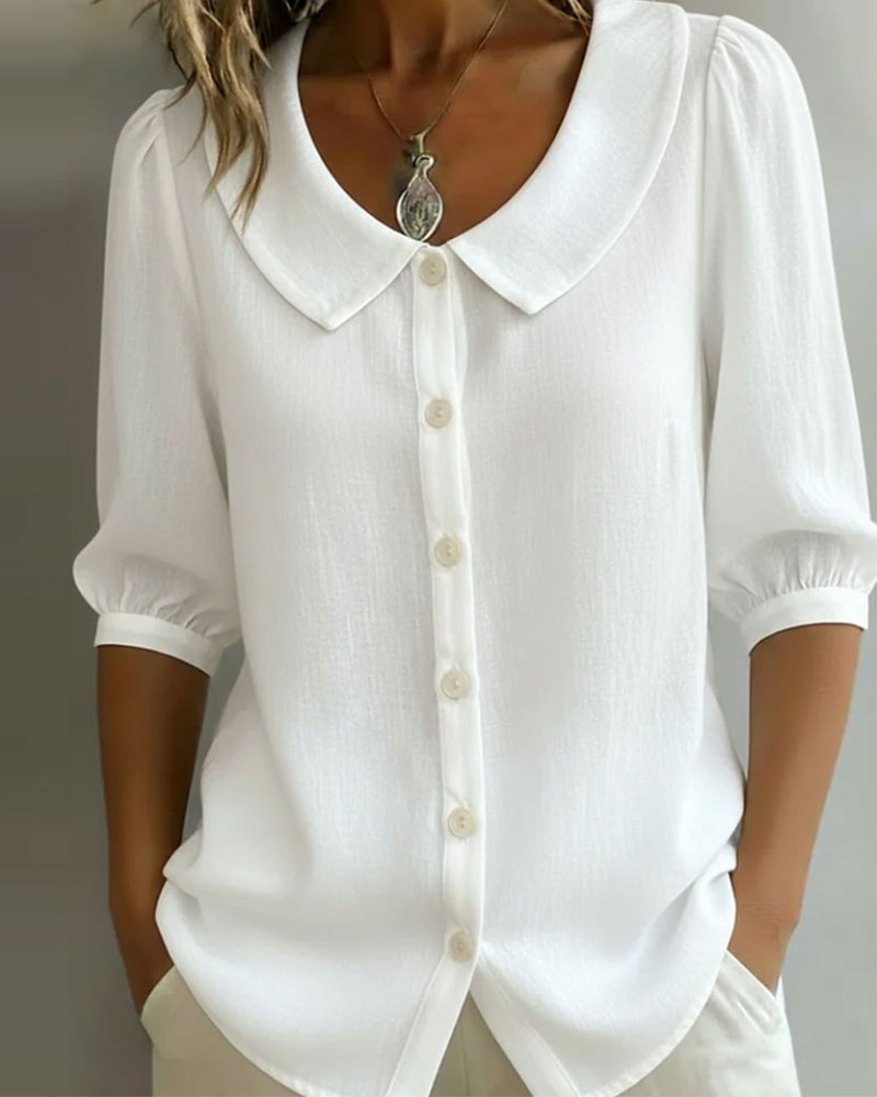 Chemise Coton Manche Moyenne Col Peter Pan