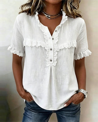 Blouse Col V Demi-Patte De Boutonnage