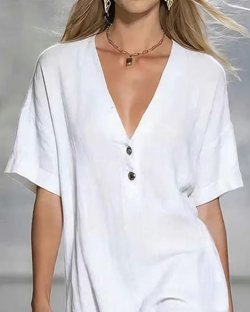 Robe Minimaliste Col En V Bouton