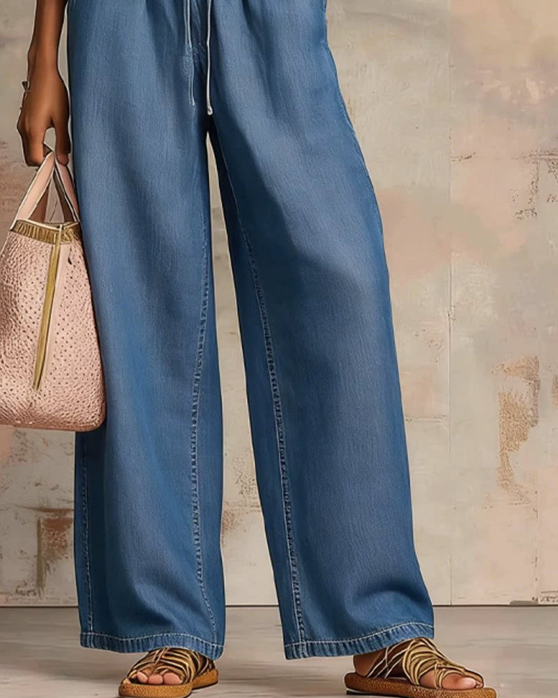 Ensembles Deux-Pièces Fermeture Éclair Col Rond Haut Large Jambe Pantalon
