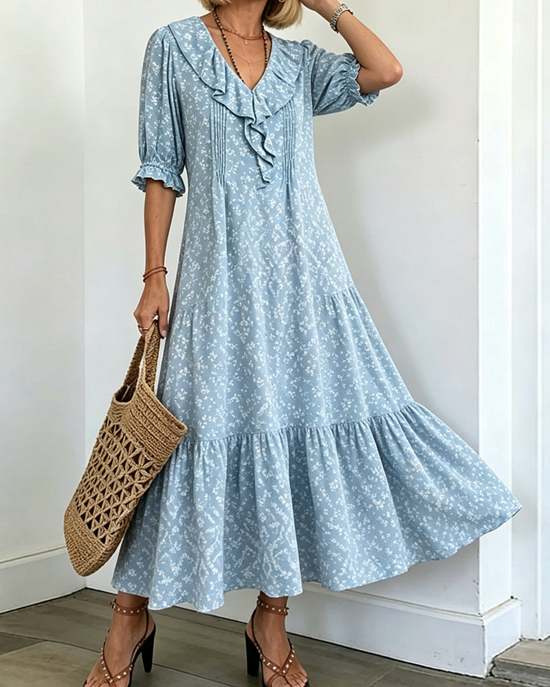 Robe Col V À Volants