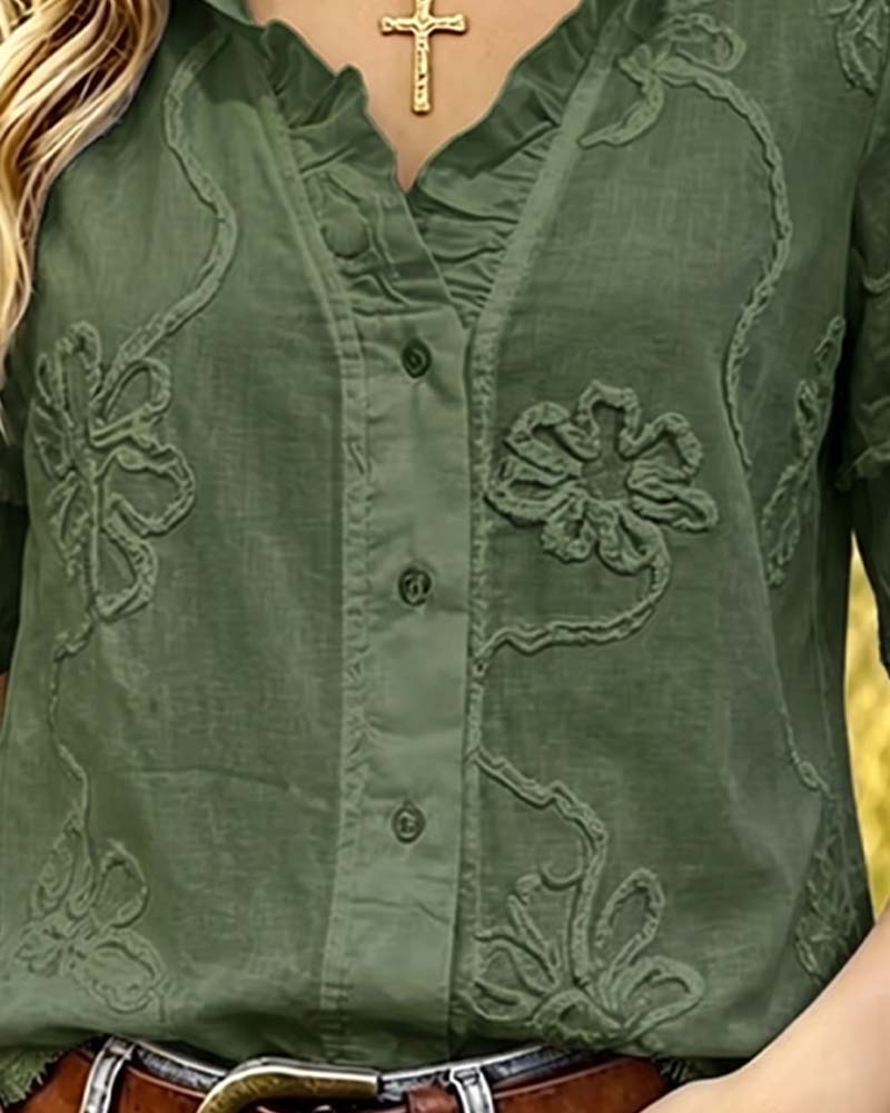 Blouse Ourlet Frangé Manches Bouffantes