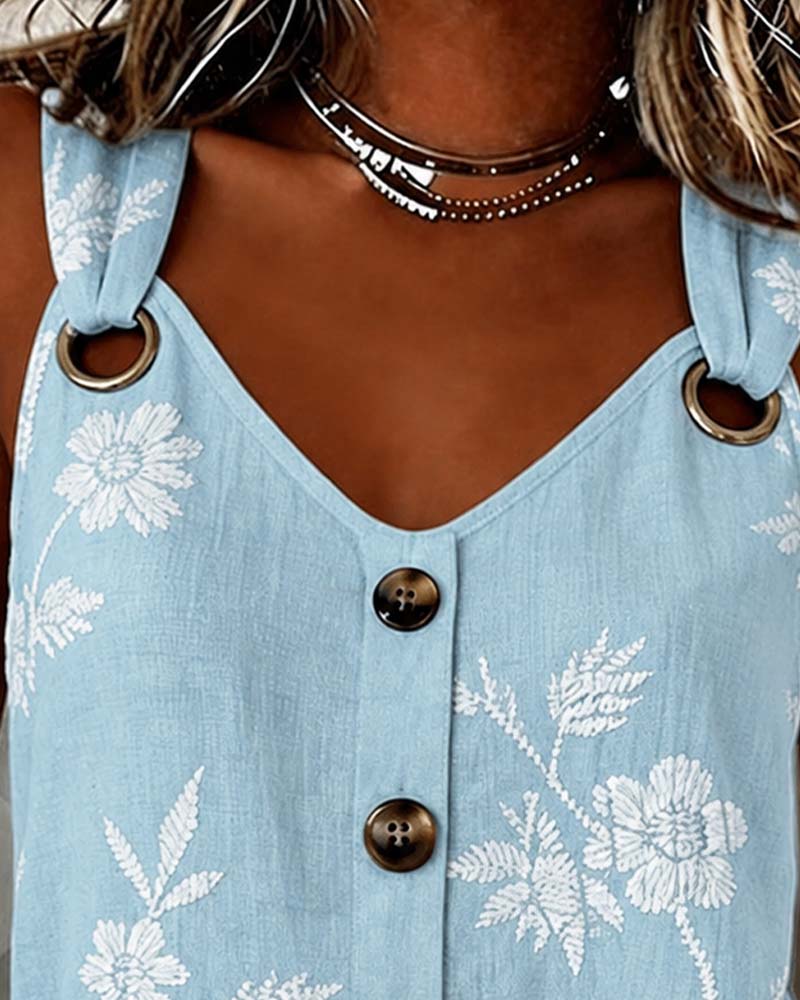 Débardeur Florale Camisole Anneau Métallique