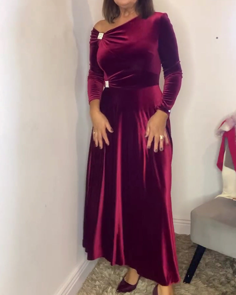 Robe Élégant Velours Boucles Métal