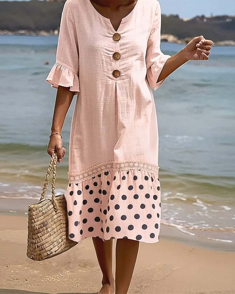 Robe Polka Dot Patchwork Volanté