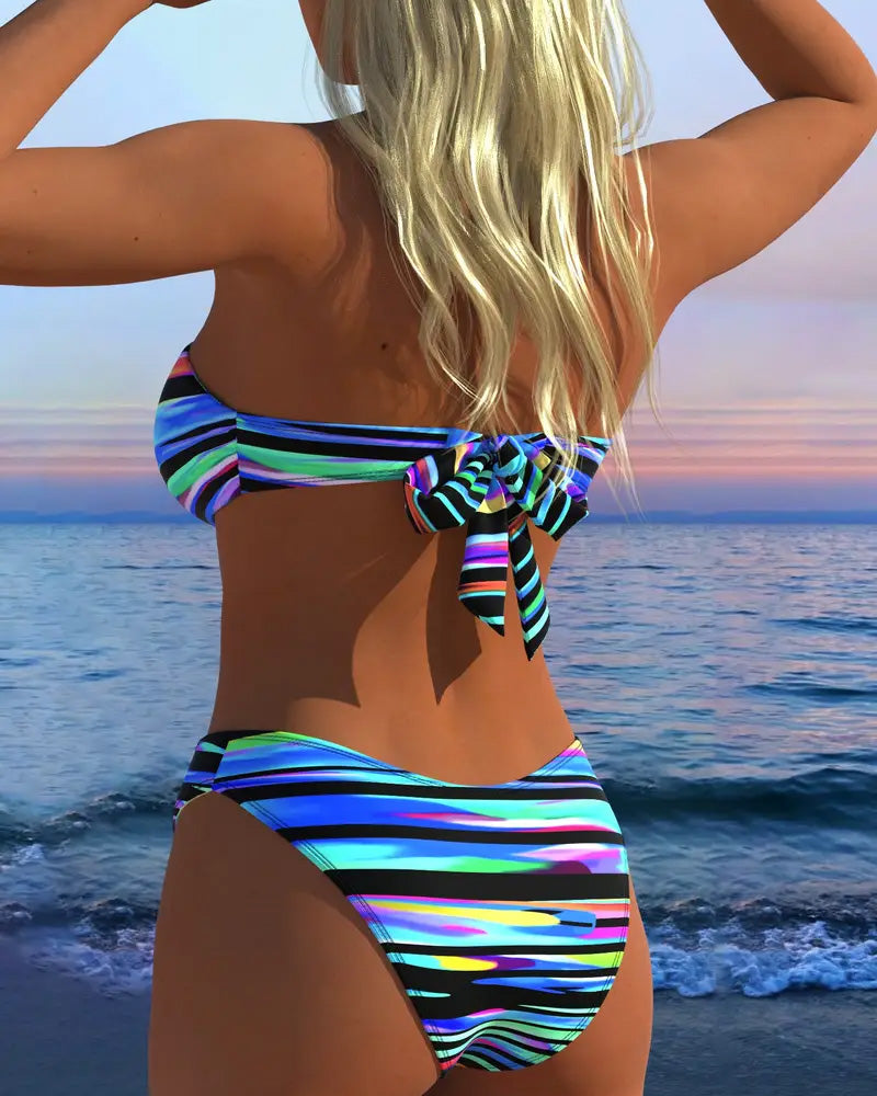 Maillot De Bain Sexy À Rayures Arc-En-Ciel