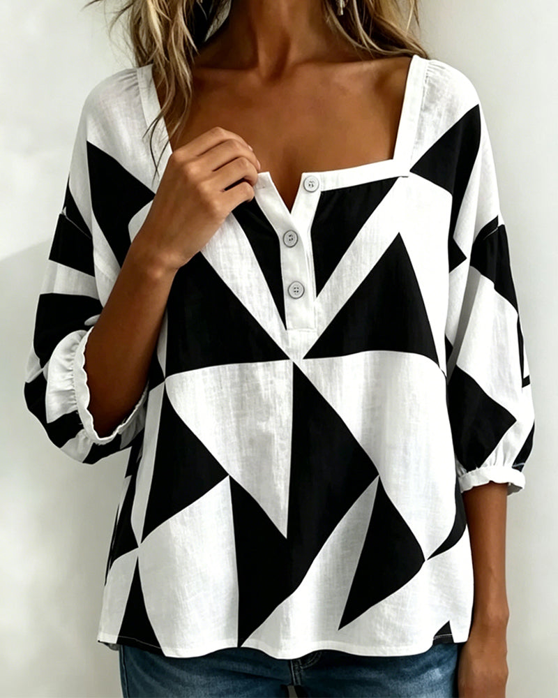 Blouse Décontractée Imprimé Géométrique