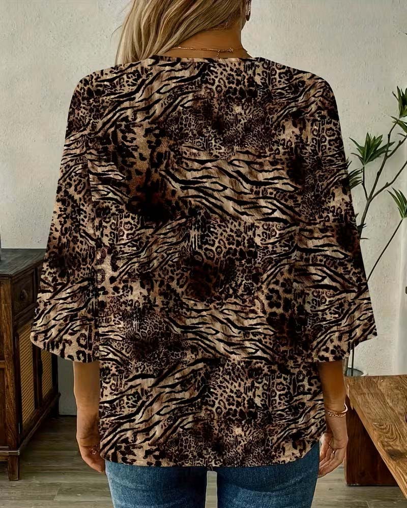 Blouse Leopard Col V