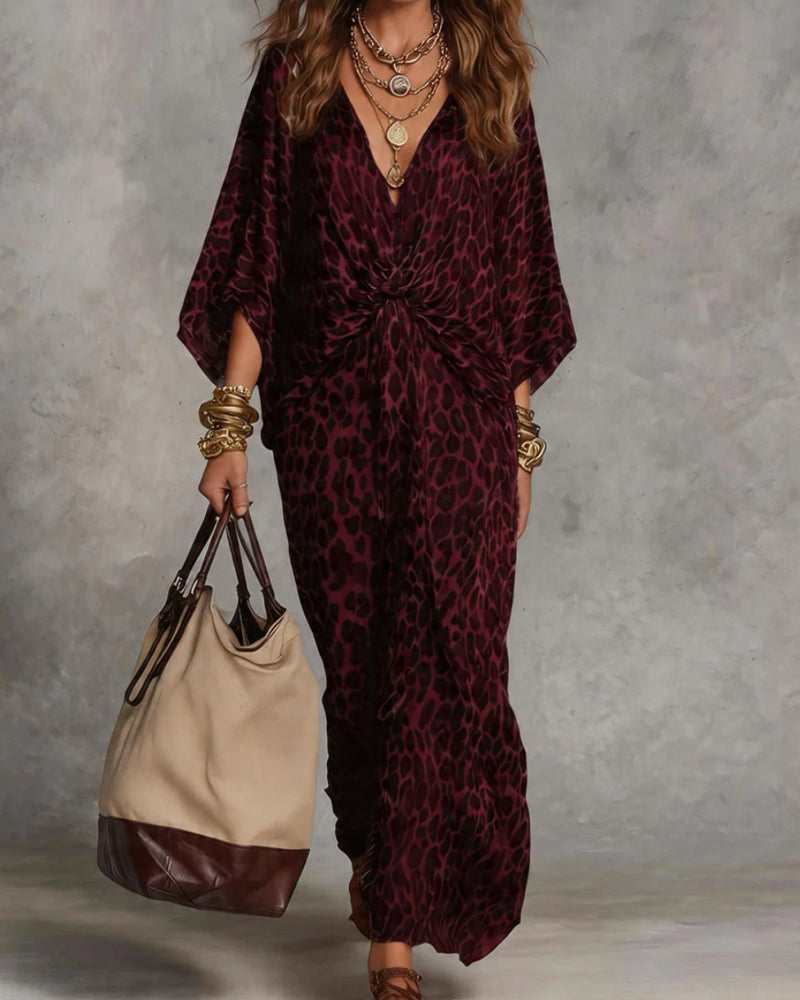 Robe Tendance Léopard Manche Chauve-Souris
