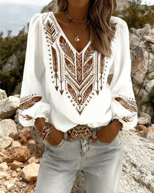 Blouse Manche Bouffante Col V Coupe Ample