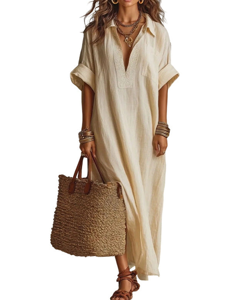 Robe Lâche Unie Manche Courte Maxi