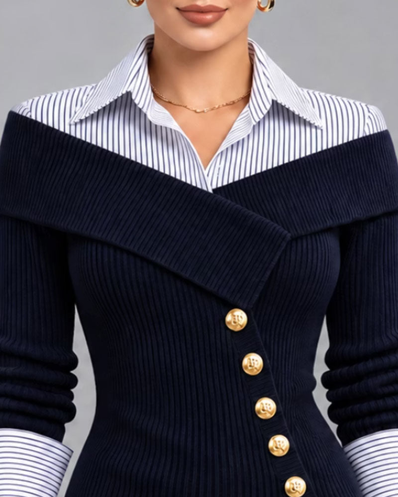 Effet Superposé Faux Patchwork Rayé Blouse
