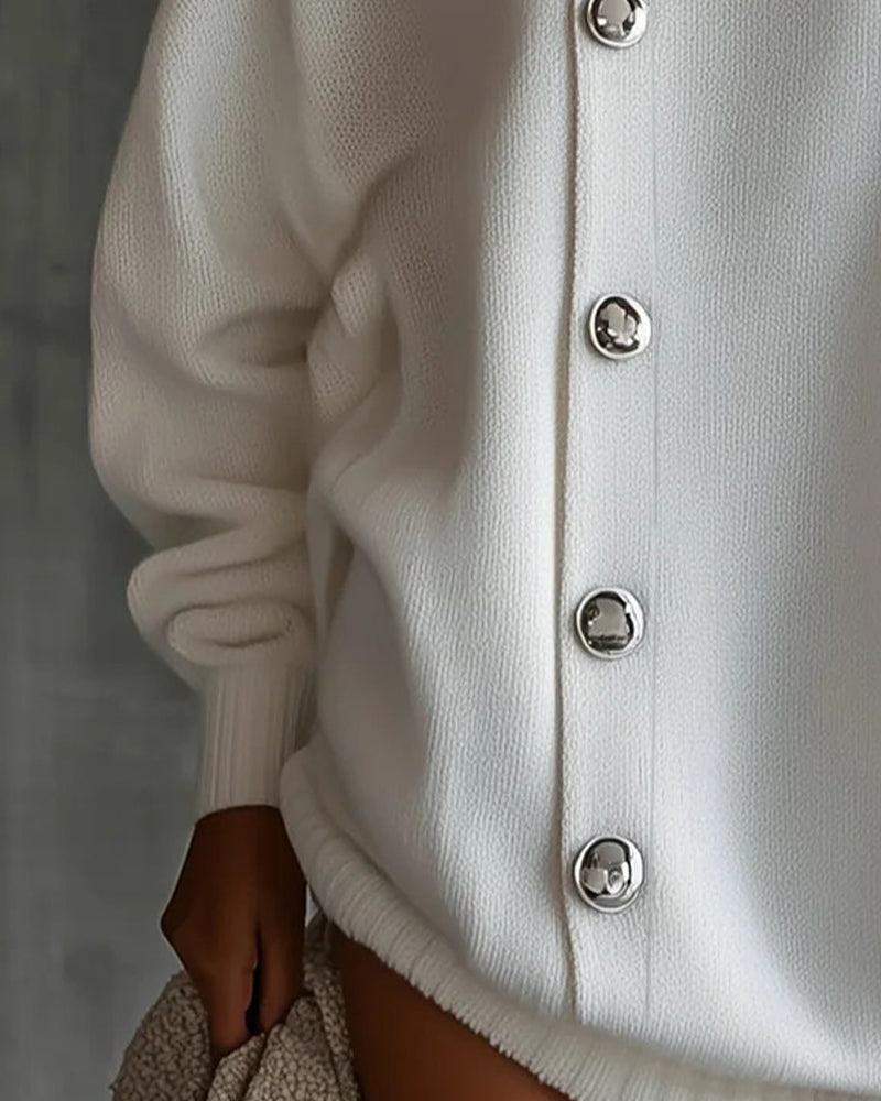 Robe Pull Bouton Unie Manche Longue
