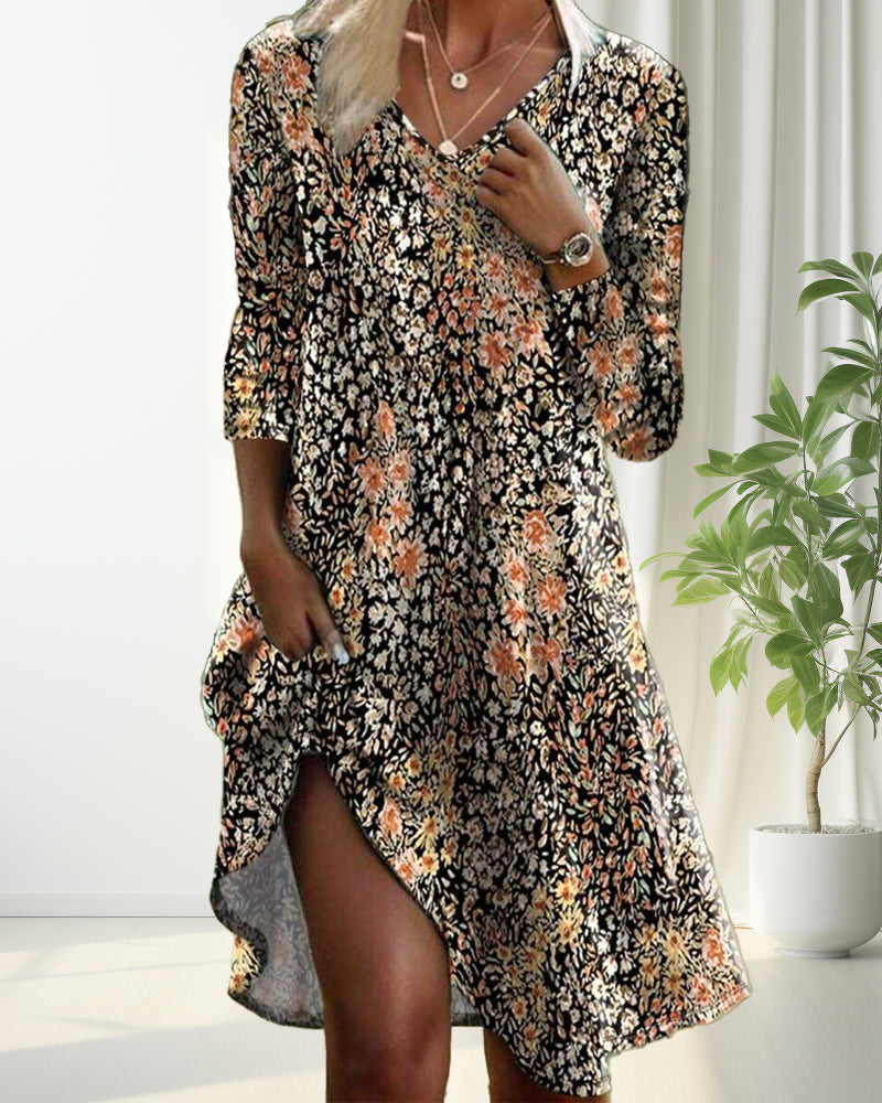 Robe à Manches Longues Fleurie élégante