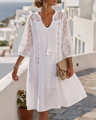 Robe Manche Lanterne Évidé Attacher Resort