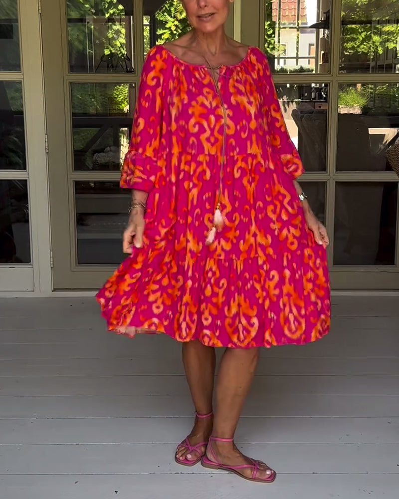 Robe ample imprimée à manches cloche