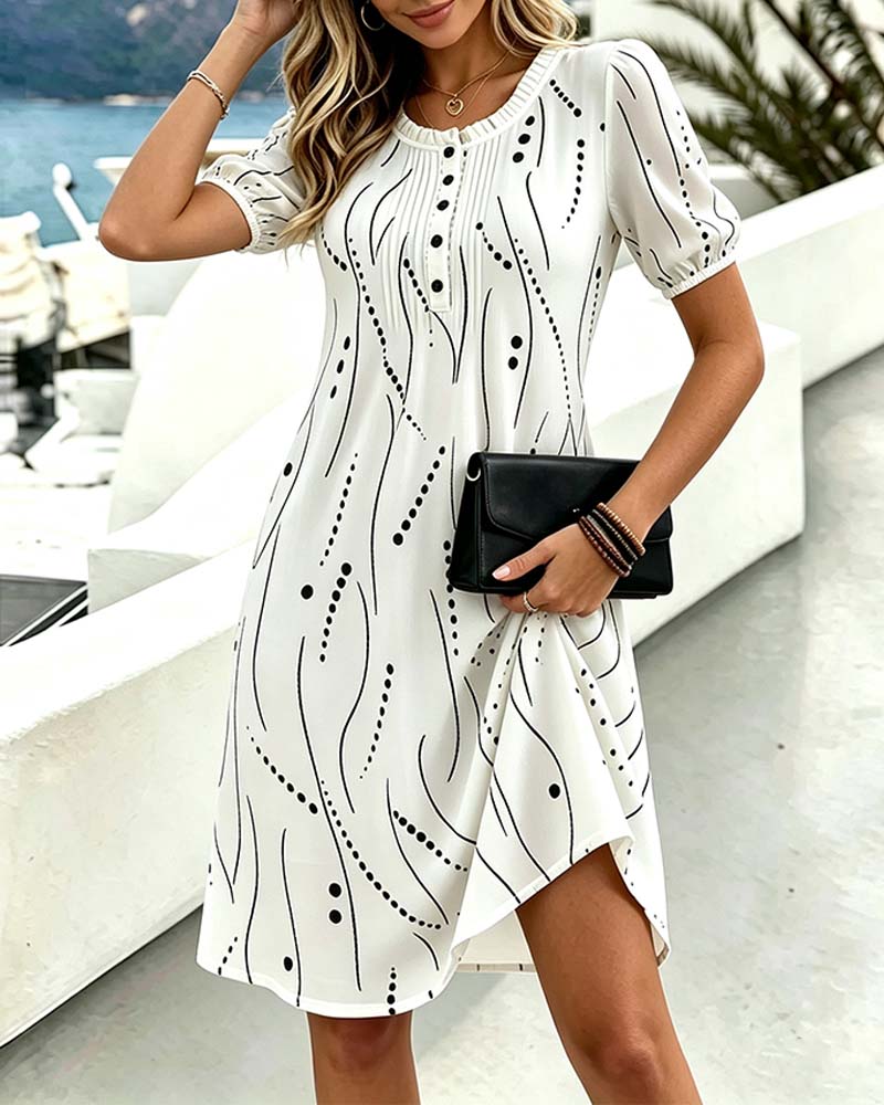 Robe Col Rond Froncé Manches Ballon