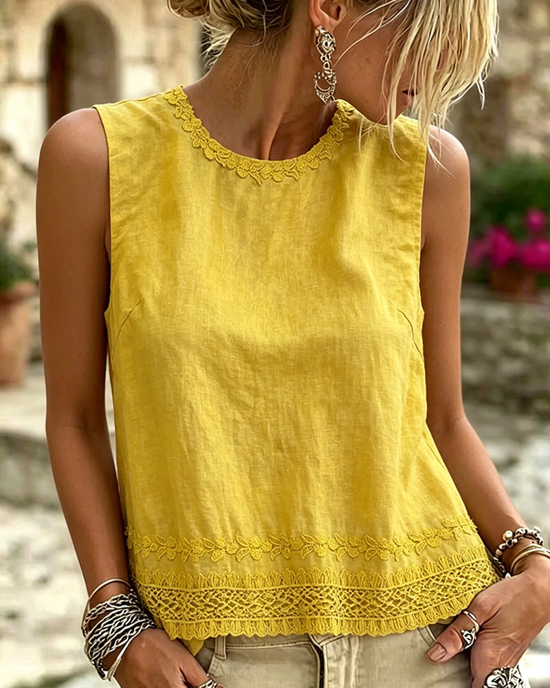 Tank Top Col Rond Bordure Brodée