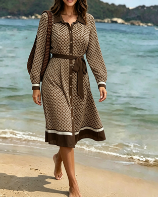 Robe Argyle Chemise Attacher Mi-Longue