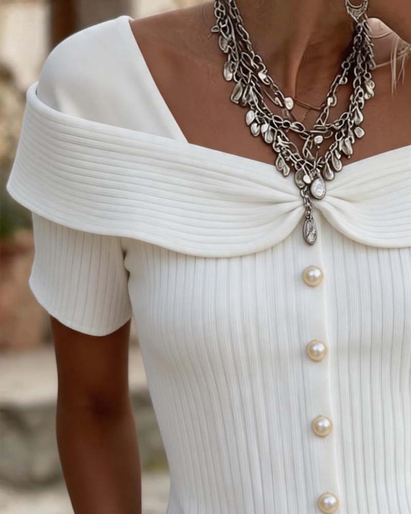 Blouse Off-Épaule Twist Tricoté Côtelé