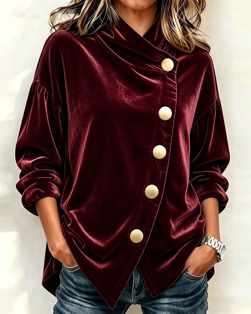 Manteau Unie Couleur Diagonale Bouton Mode