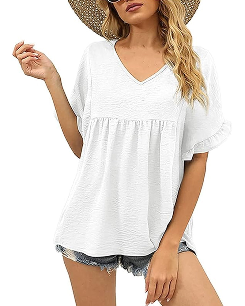 Blouse Décontractée Volant Coupe Loose