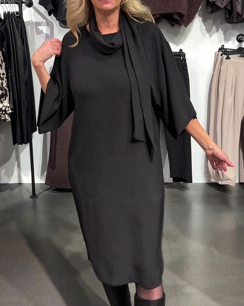 Robe Col Écharpe Ruban Attacher Demi-Manches