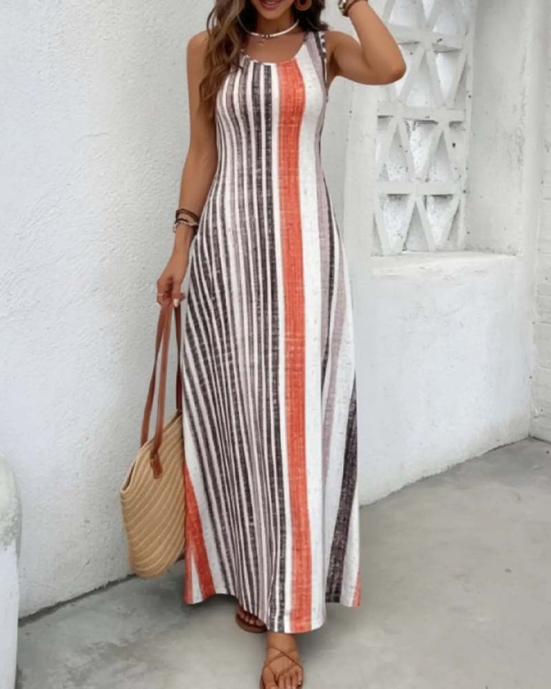 Robe Sans Manches Colorée Rayure