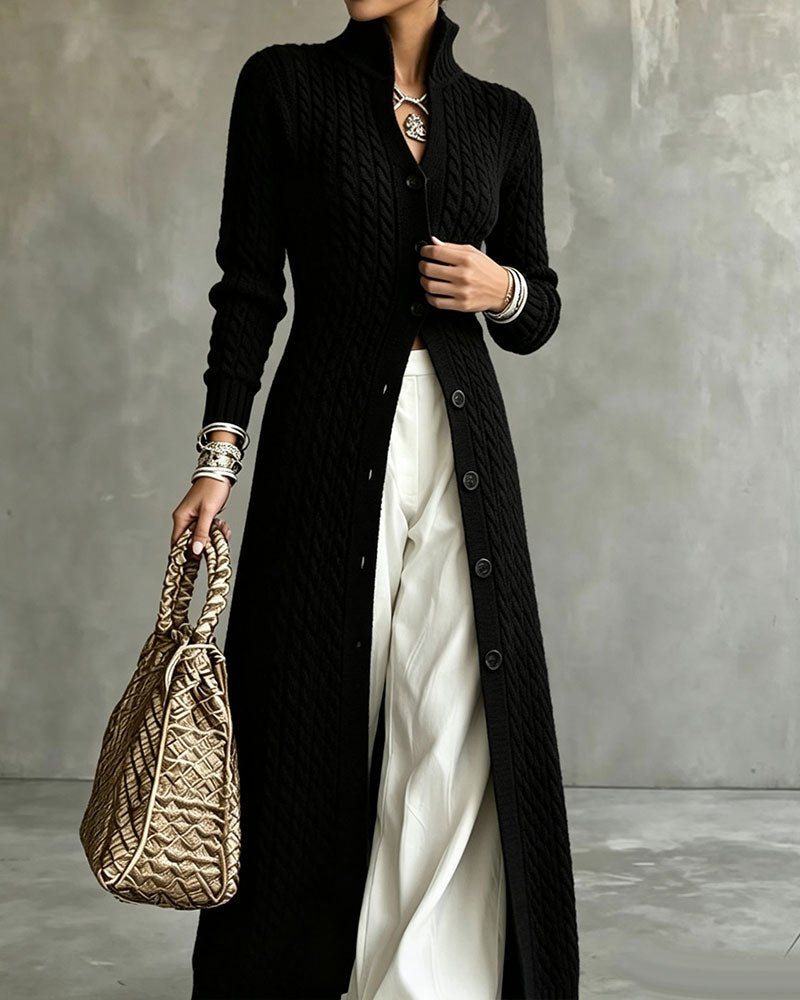 Cardigan Col Montant Tresse Bouton Long