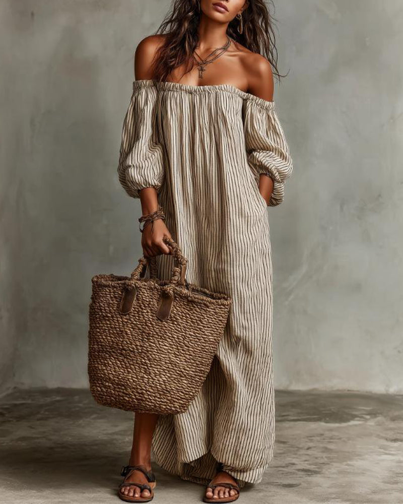Robe Ample Off-Shoulder Rayée