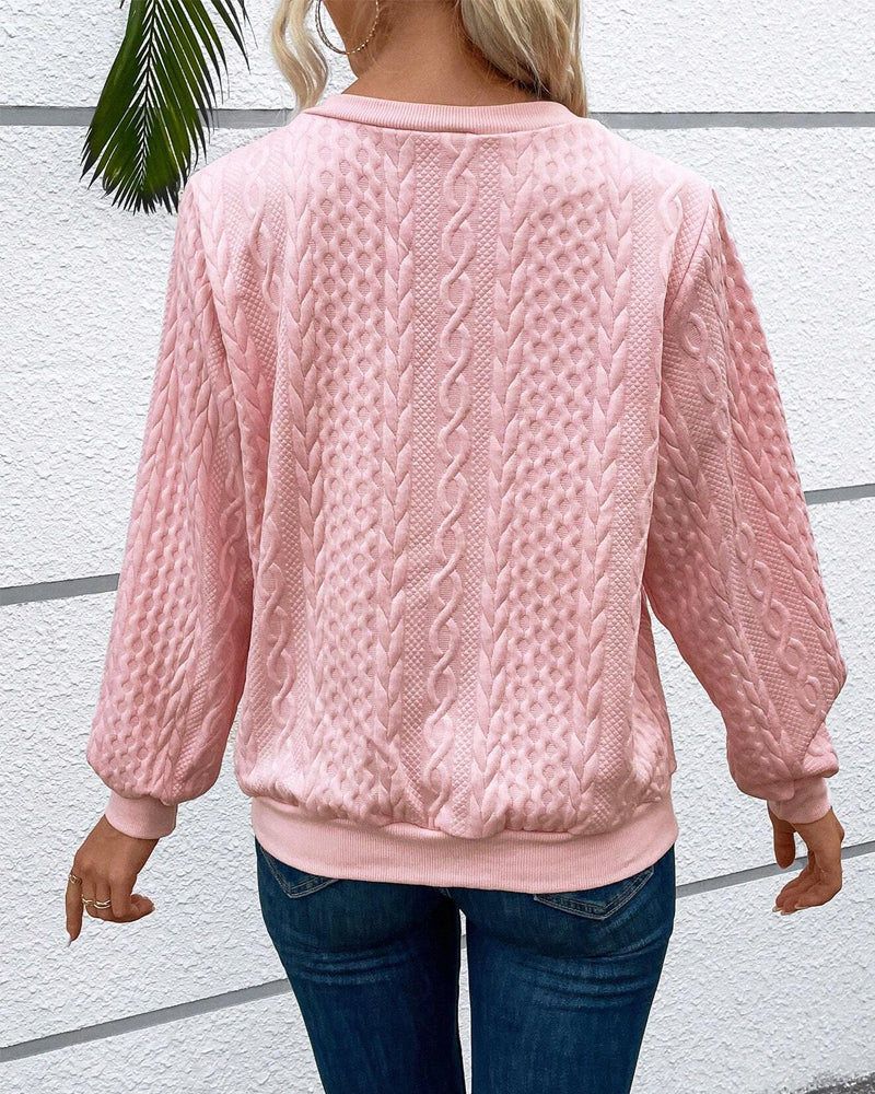 Sweat-shirt décontracté à manches longues et fermeture éclair de couleur unie