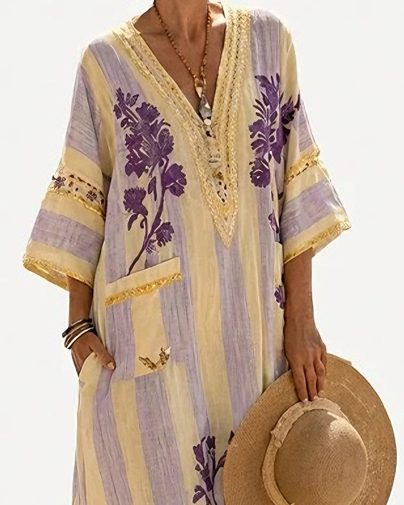 Robe Col V Rayure Fente