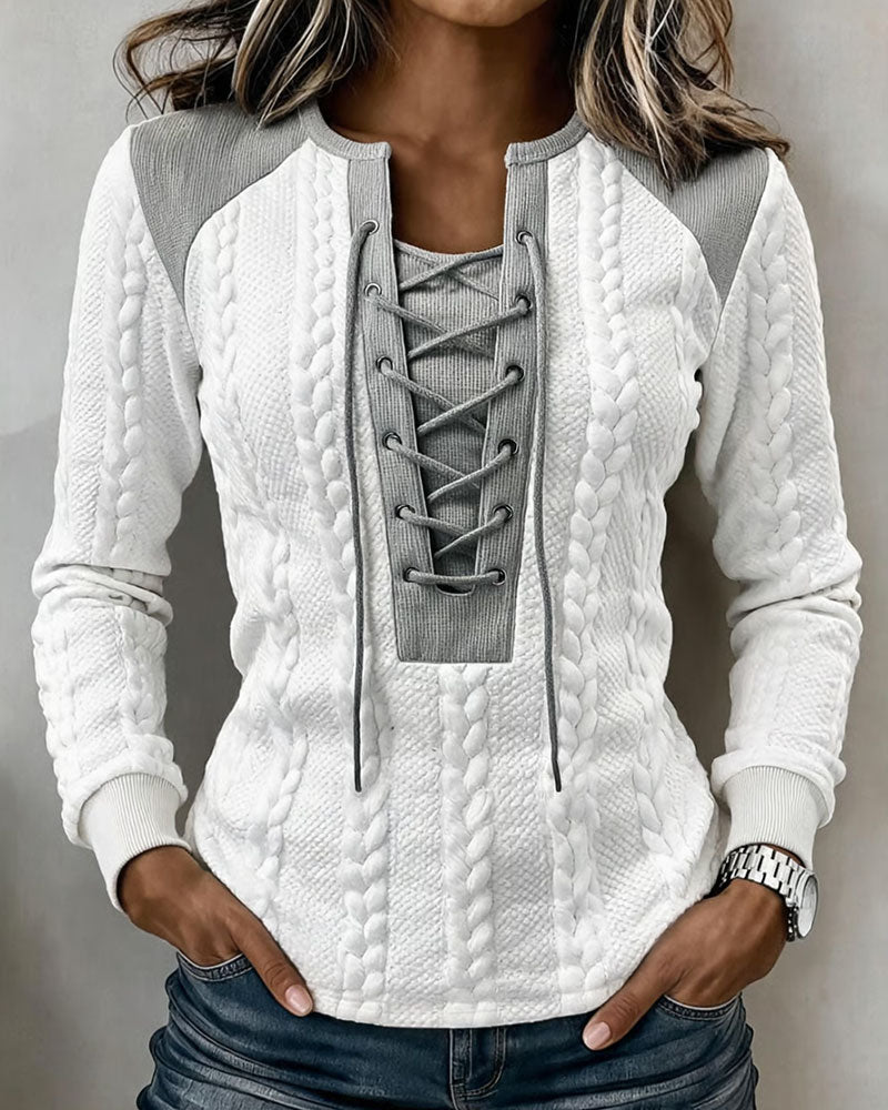 Haut Tricot Torsadé Patchwork Attacher Mode