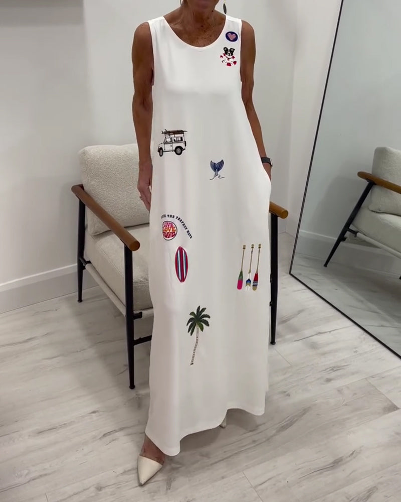 Robe Sans Manches Nouveauté Imprimé Décontracté