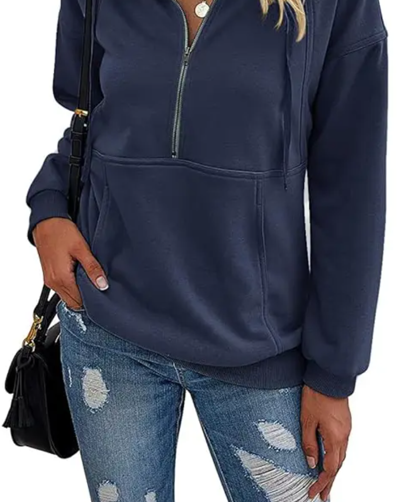 Sweat Unie Revers Fermeture Éclair Poche