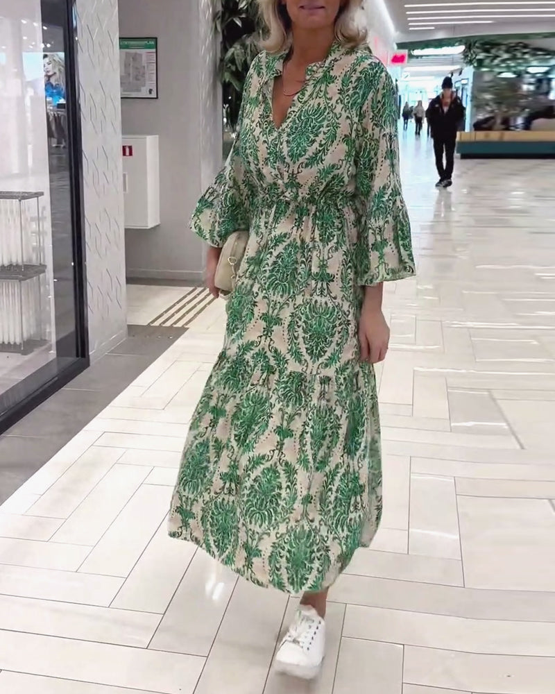 Robe imprimée à cordon de serrage et manches cloche