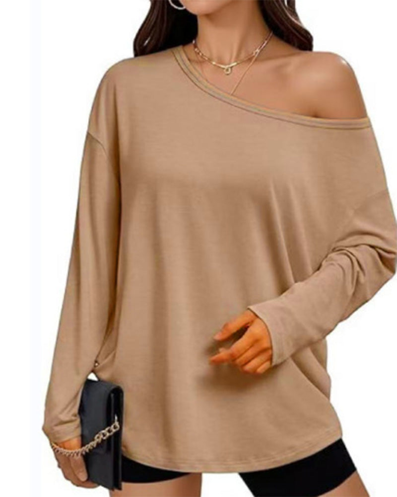 T-Shirt Une Épaule Unie Manches Longues