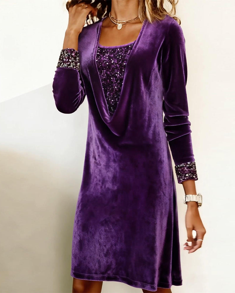 Robe Élégante À Sequins Patchwork