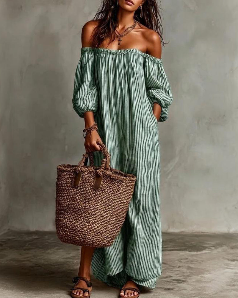 Robe Ample Off-Shoulder Rayée