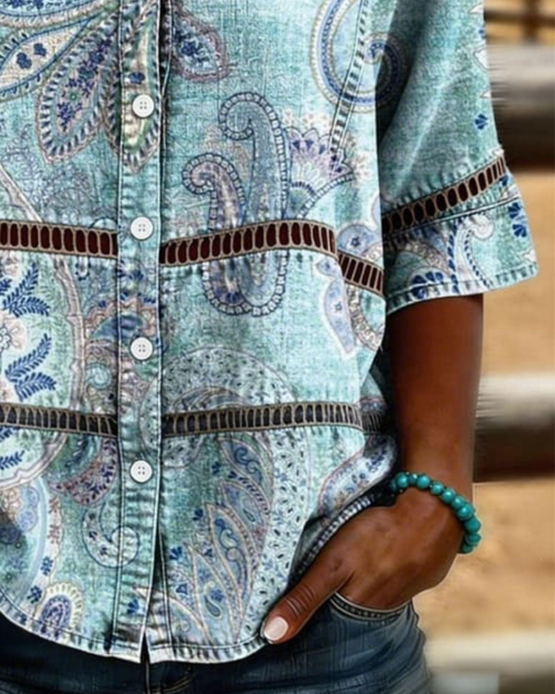 Chemise Paisley Imprimé Manche Trois-Quarts