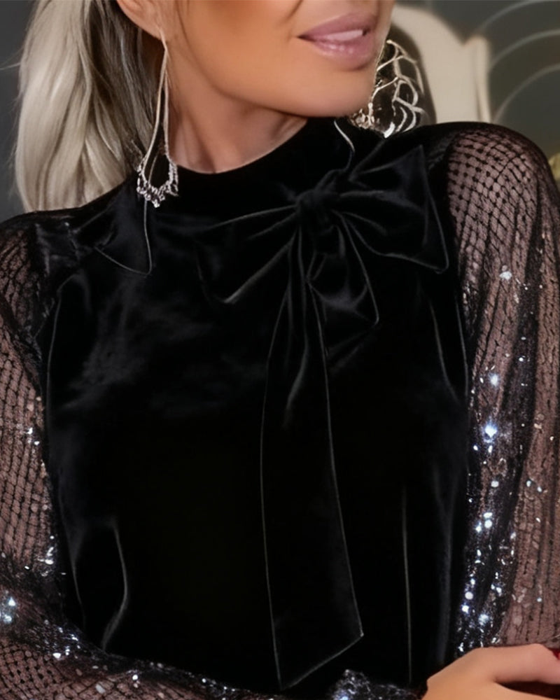 Robe Élégante À Manches Ballon Et Patchwork