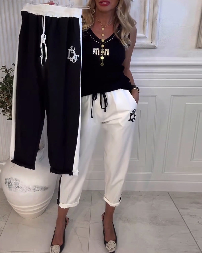 Pantalon décontracté coupe slim avec cordon élastique