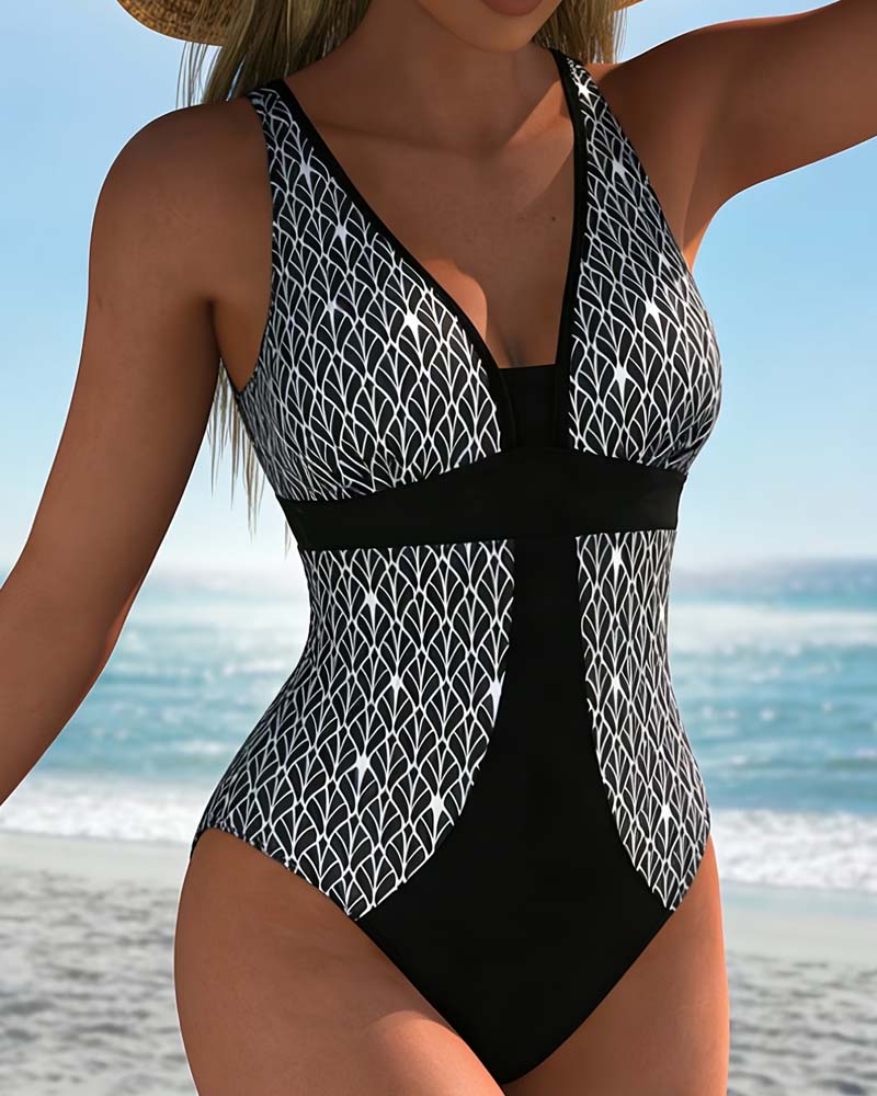 Bikini Argyle Patchwork Col En V Mode