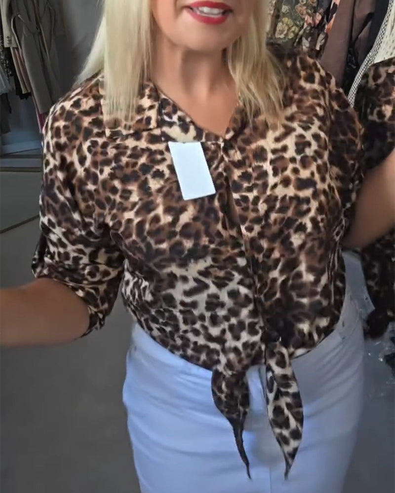 Blouse À Lacets Col V Léopard