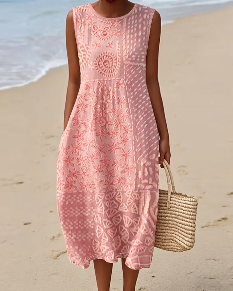 Robe Patchwork Imprimé Sans Manches