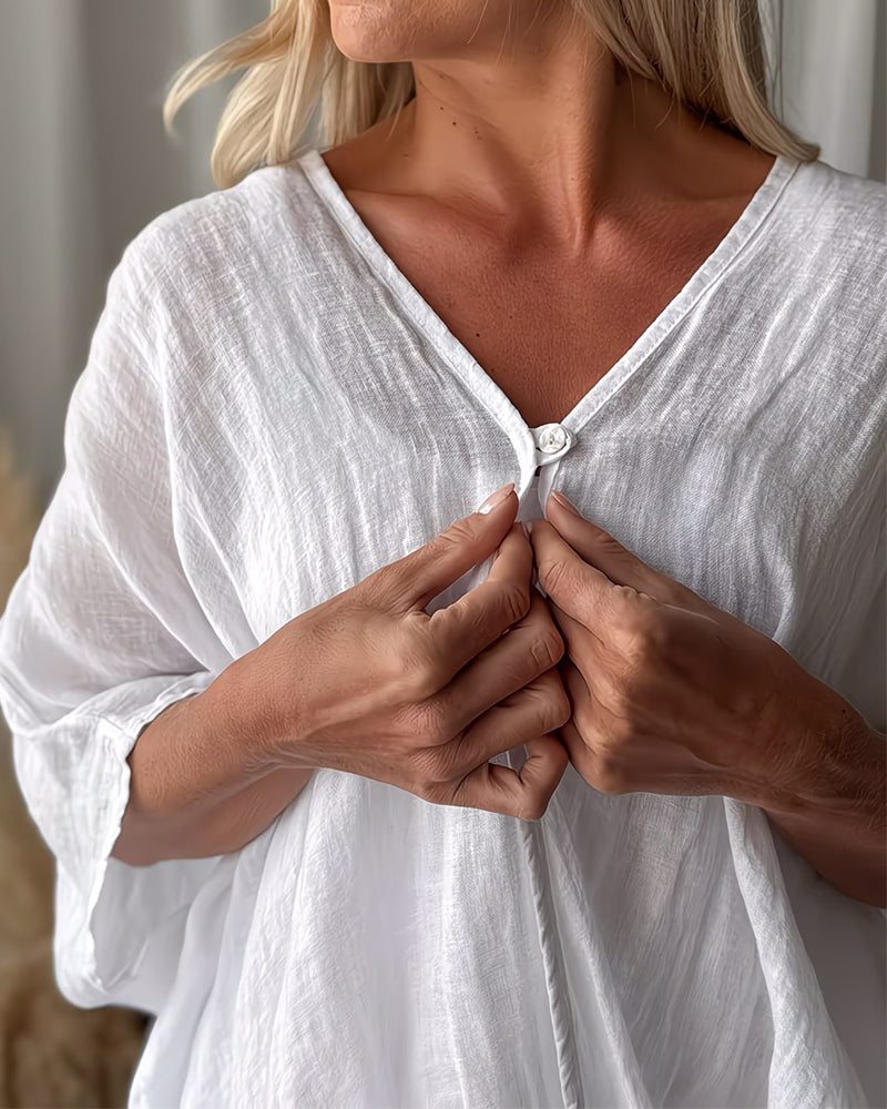 Blouse Lâche Manche Chauve-Souris Unie