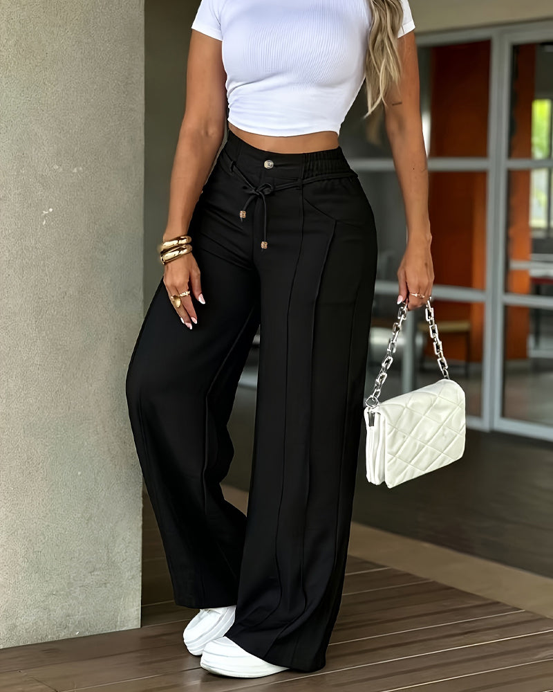 Pantalon Pli Central Taille Haute Attache
