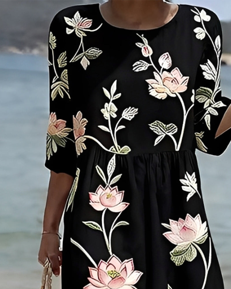 Robe Florale Col Rond