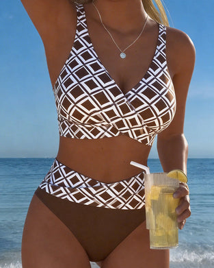 Maillot De Bain Deux Pièces Style Soutien-Gorge À Motif Diamant